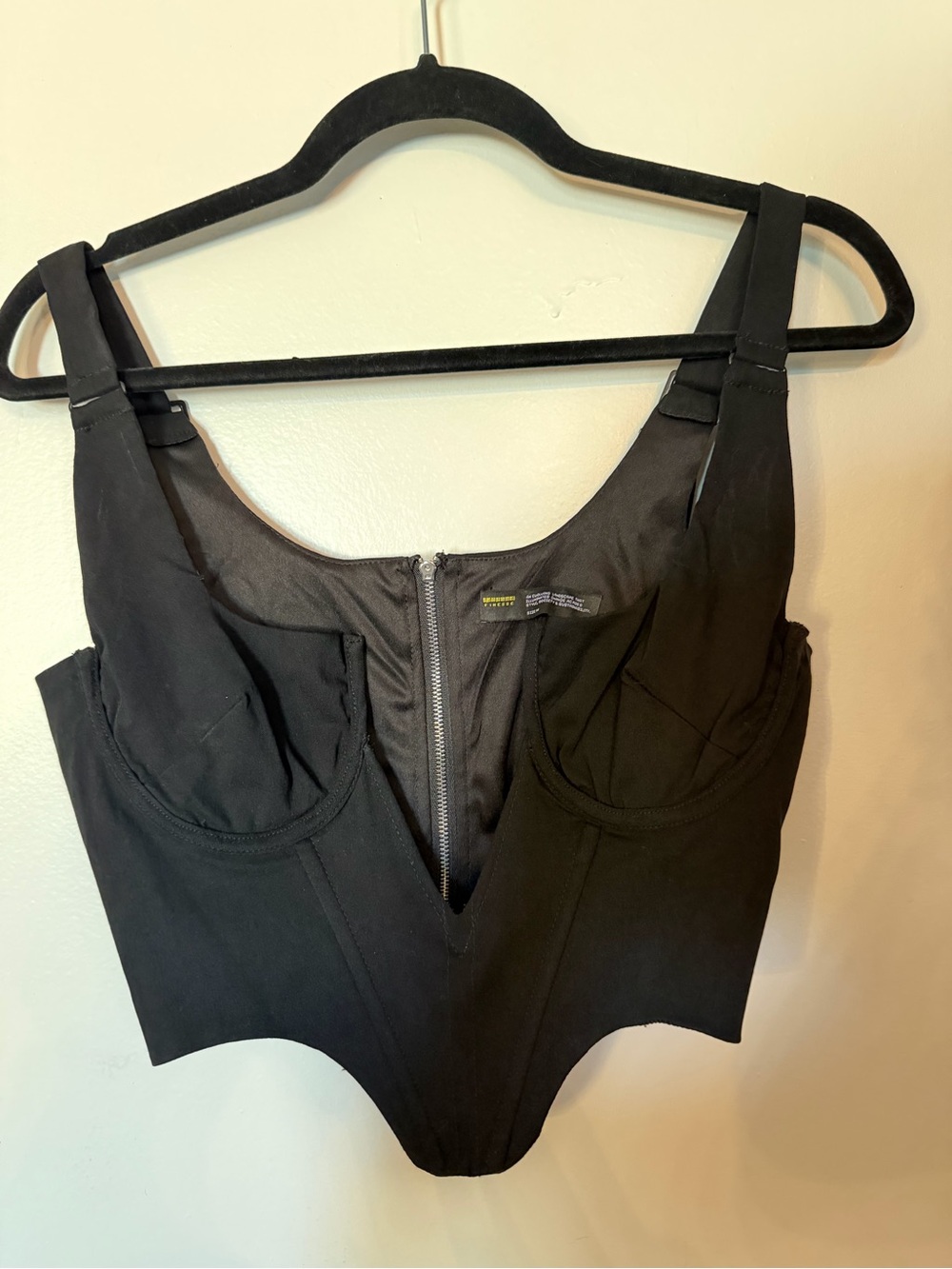 Finesse Black Structured Bustier Top with Front Zip